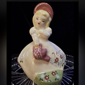 1952 Weil Ware Blonde Girl Pink Hat Holding Watering. Original Label.